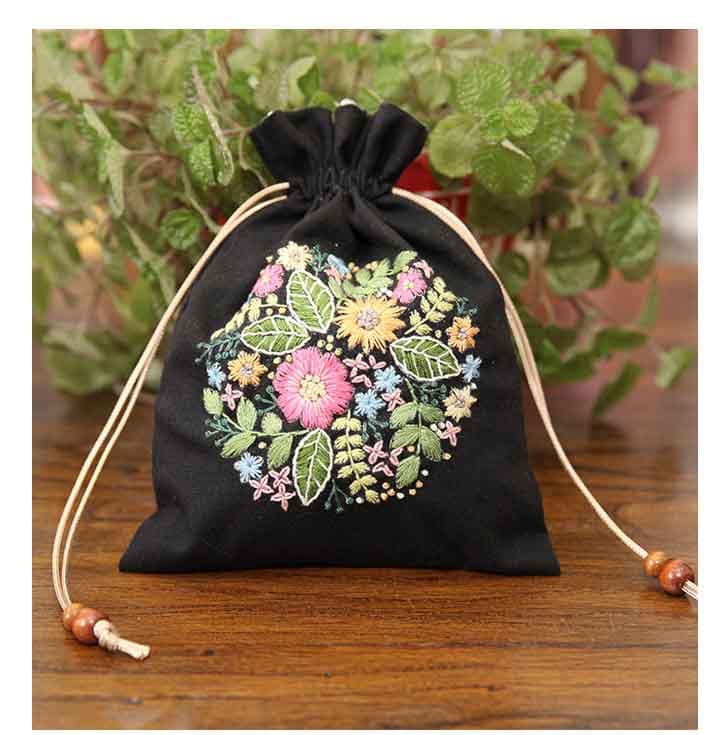 ⭐︎未使用⭐︎Embroidery DrawstringOneHandle Bag Hand Embroidery Drawstring Bag,floral Beginner Embroidery Kit