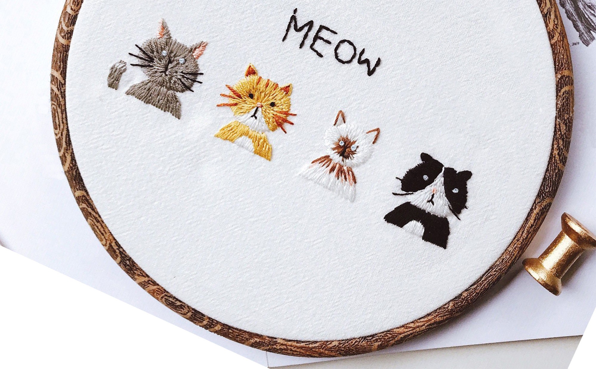 Mulanimo Cat Pattern Embroidery Kit Embroidery Diy Package 20cm Embroidery  Stretch Handmade Sewing Craft Kit 