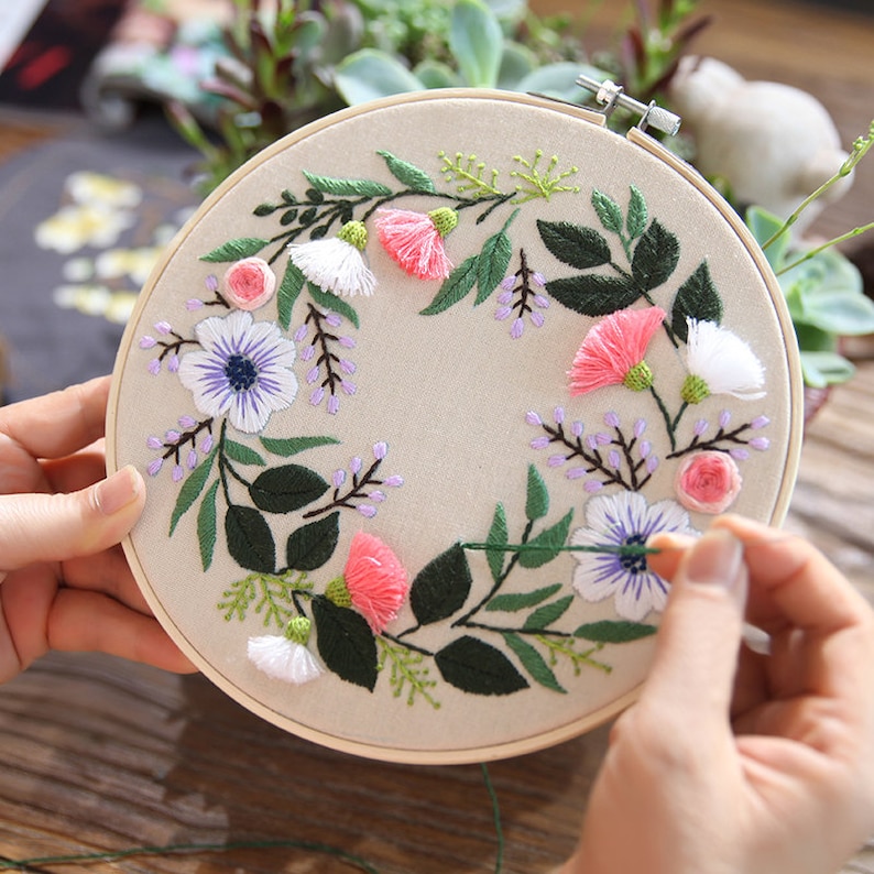 Diy Embroidery Kit Retro Floral Pattern Flower Diy Etsy