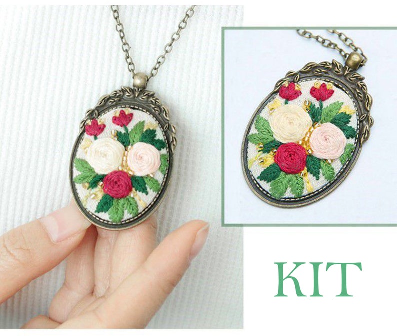 Embroidery Kit Handmade Embroidered Necklacefloral Etsy