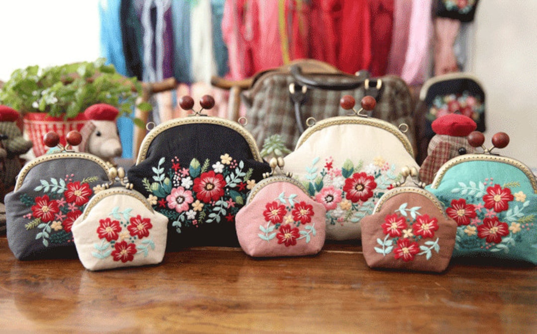 刺繍キット ウォレットバッグ、花柄ハンド刺繍キット、初心者用