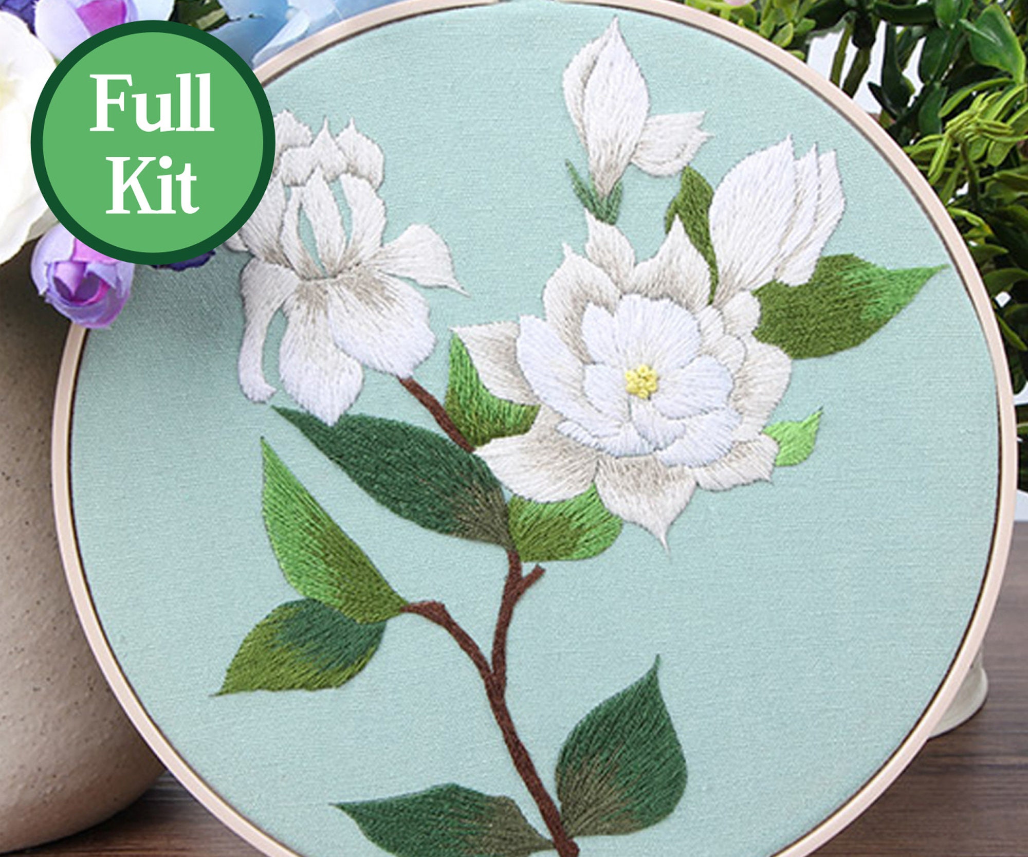 Embroidery Kits with Plants Patterns Beginner Cross Stitch Kits Hand-Embroidered DIY Material Package European-Style Embroidery Flower Set for Adults