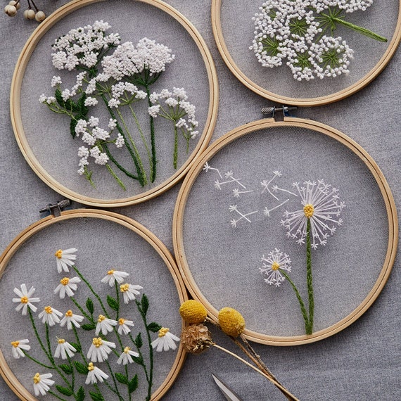 Plants Transparent Embroidery Kit for Beginner,flower Diy Kit,beginner Hand  Embroidery Full Kit ,diy Start up Embroidery Set English Guide 
