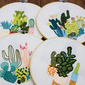 Embroidery Kit Beginner-Cacti and Succulents  Modern Floral Pattern - Hand Embroidery Full Kit - DIY Flower Embroidery Hoop Wall Art Kit