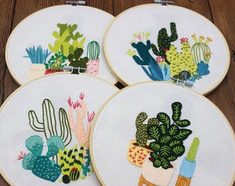 Embroidery Kit Beginner-Cacti and Succulents  Modern Floral Pattern - Hand Embroidery Full Kit - DIY Flower Embroidery Hoop Wall Art Kit