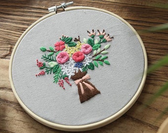 Beginner Embroidery Kit - Modern Flower and Plant Hand Embroidery Full Kit,floral embroidery hoop art,Meaty plant diy Embroidery kits