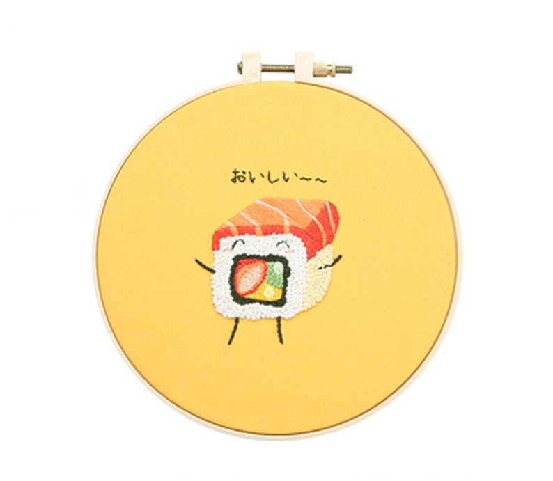 Beginner Embroidery Kit-DIY Craft Kit Sushi Pattern-Hand Embroidery Full Kit-Embroidery Hoop Wall Art Kit-DIY Food Needlework GiftHoop art 5-California