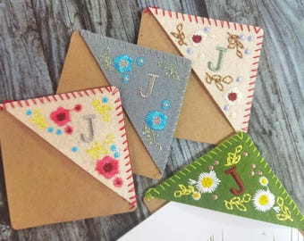 Hand Embroidered Custom Bookmark | Personalized Letter Book Corner | Book Corner Decoration | Hand Stitched Felt Triangle Bookmark