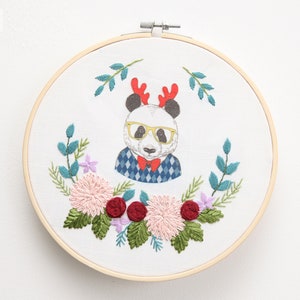 Embroidery Kit Panda Embroidery Kit For Beginner Modern Embroidery Kit Hand Embroidery Kit Panda Embroidery Pattern DIY Embroidery Kit