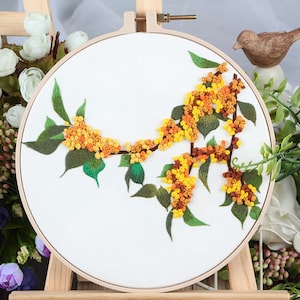 Beginner Embroidery Kit - Modern Flower Pattern - Hand Embroidery Full Kit - embroidery supplies Hoop Wall Art Kit - Digital English Guide