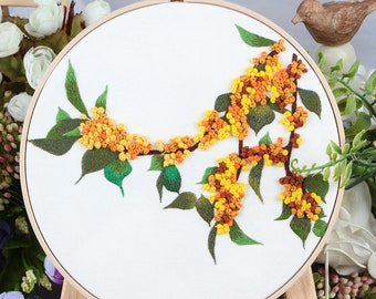 Beginner Embroidery Kit - Modern Flower Pattern - Hand Embroidery Full Kit - embroidery supplies Hoop Wall Art Kit - Digital English Guide