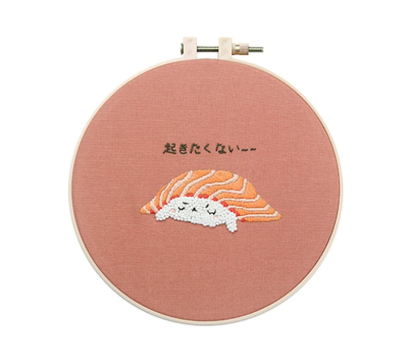 Beginner Embroidery Kit-DIY Craft Kit Sushi Pattern-Hand Embroidery Full Kit-Embroidery Hoop Wall Art Kit-DIY Food Needlework GiftHoop art 4-Syake