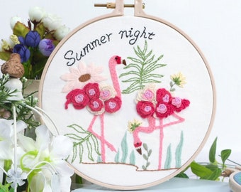 Embroidery Kit Full kit,Flamingo Embroidery Pattern,Hand Embroidery kit,DIY Embroidery kit,Diy Kit adult kids gift for her - English Guide