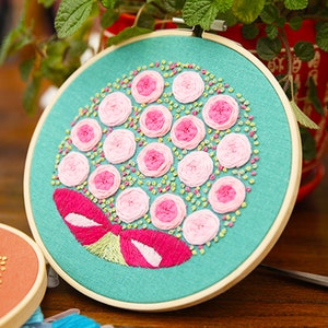 Floral Beginner Embroidery Kit Modern Flower Plant Hand Embroidery Full Kit DIY Floral Needlepoint Hoop Wall Art Kit image 8