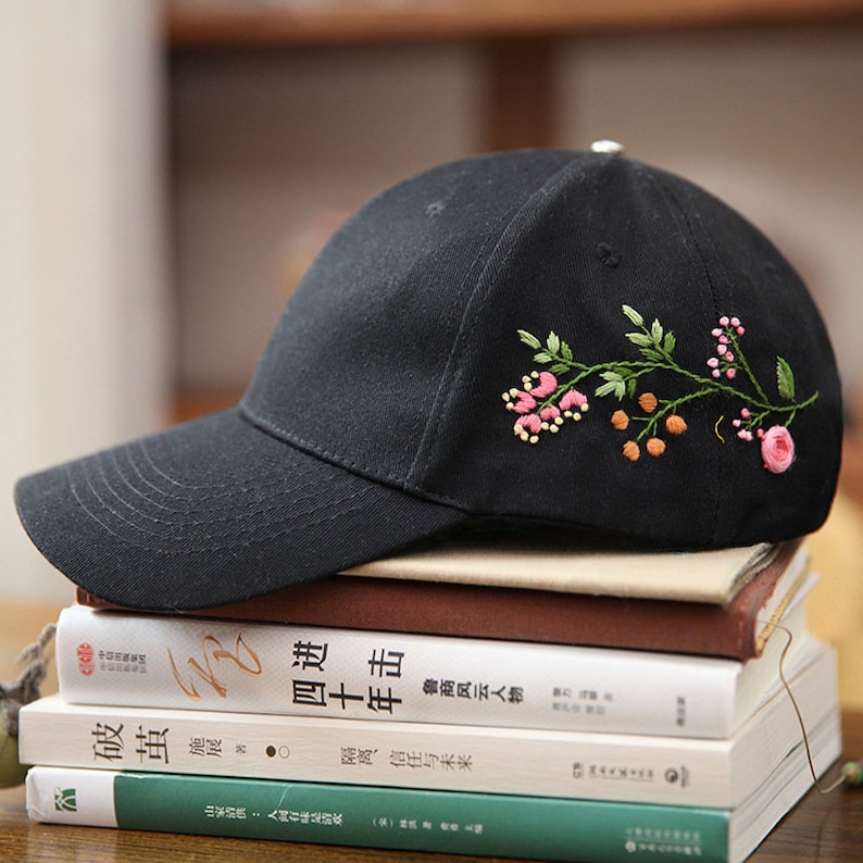 Hand Embroiderey Hat kit, Baseball Cap, Ball Cap, Custom Embroidery Hat, Dad Hat, Flower Embroidery Hat, Floral Dad Hat, Embroider Woman Cap image 1