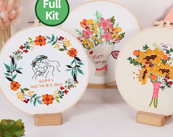 Kit completo per ricamo a mano di piante floreali moderne * Regali per i genitori * Regali per bambini * Regali per la mamma * Regalo per la festa della mamma * Regali premurosi * Grazie