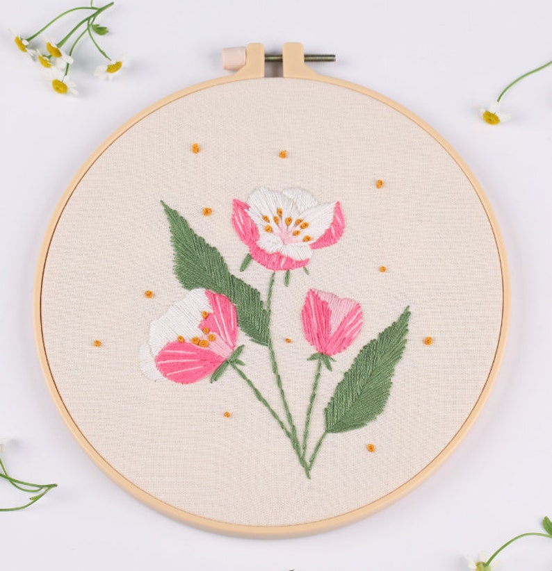 DIY Flower Embroidery Hoop Wall Art KitDiy Embroidery kit Etsy