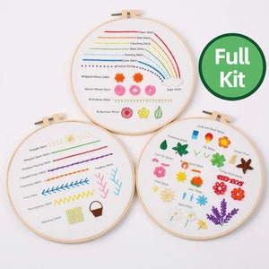 Beginner Embroidery Kit Set of 3, Hand Embroidery Kit, Beginner Embroidery kit, Modern embroidery kit cross stitch, Needlepoint, DIY Craft