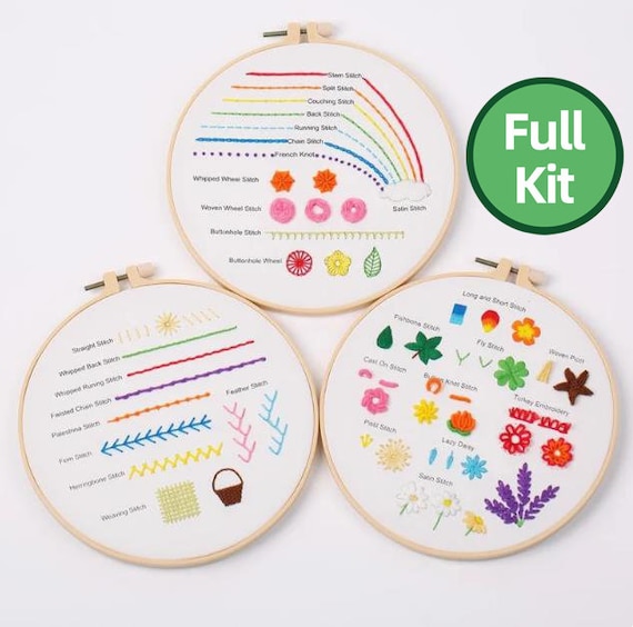  3 Set Embroidery Starter kit, Hand Cross Stitch Kits