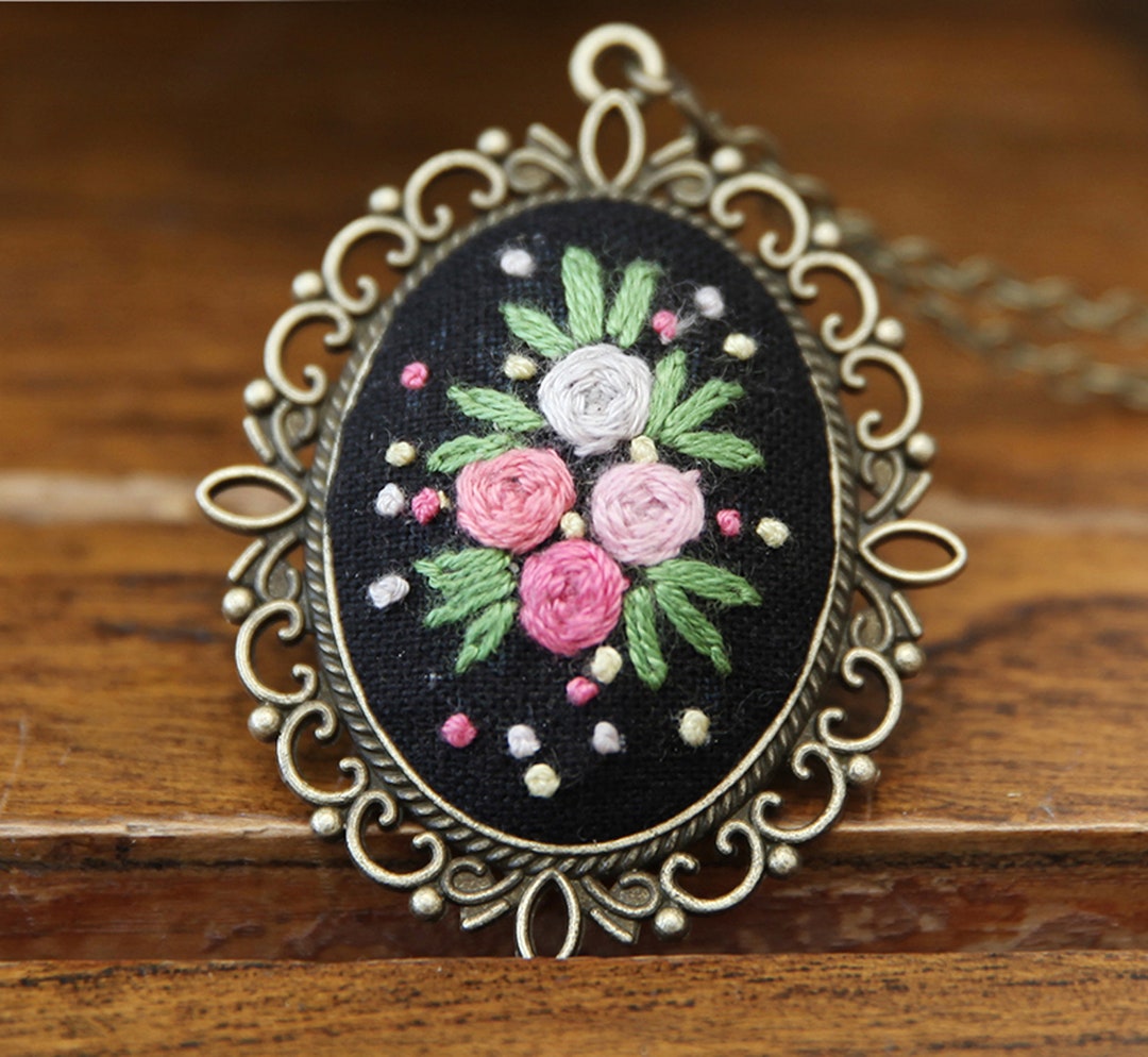 Embroidery Necklace Kit Beginnermodern Floral Beginner Hand Embroidery ...