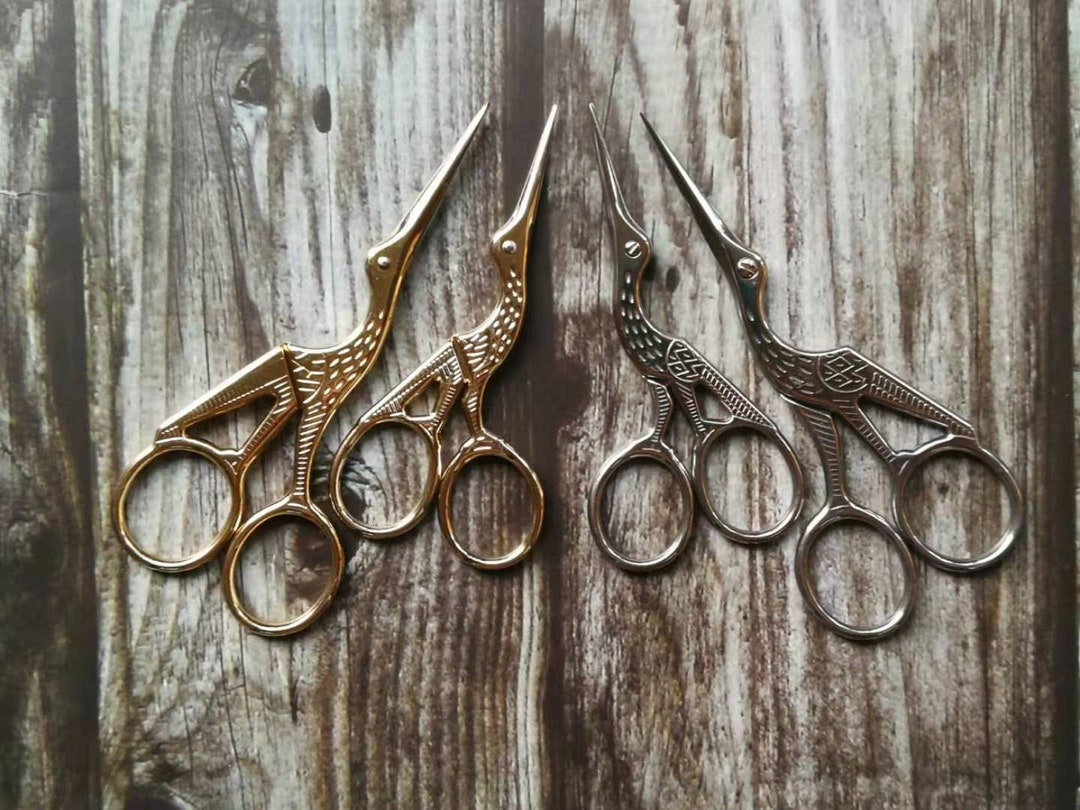 2-Piece Vintage Stork Sewing Scissors Set - Bronze Stainless Steel Embroidery Scissors