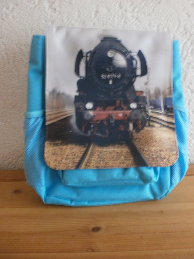 Children/'s backpack with steam locomotive