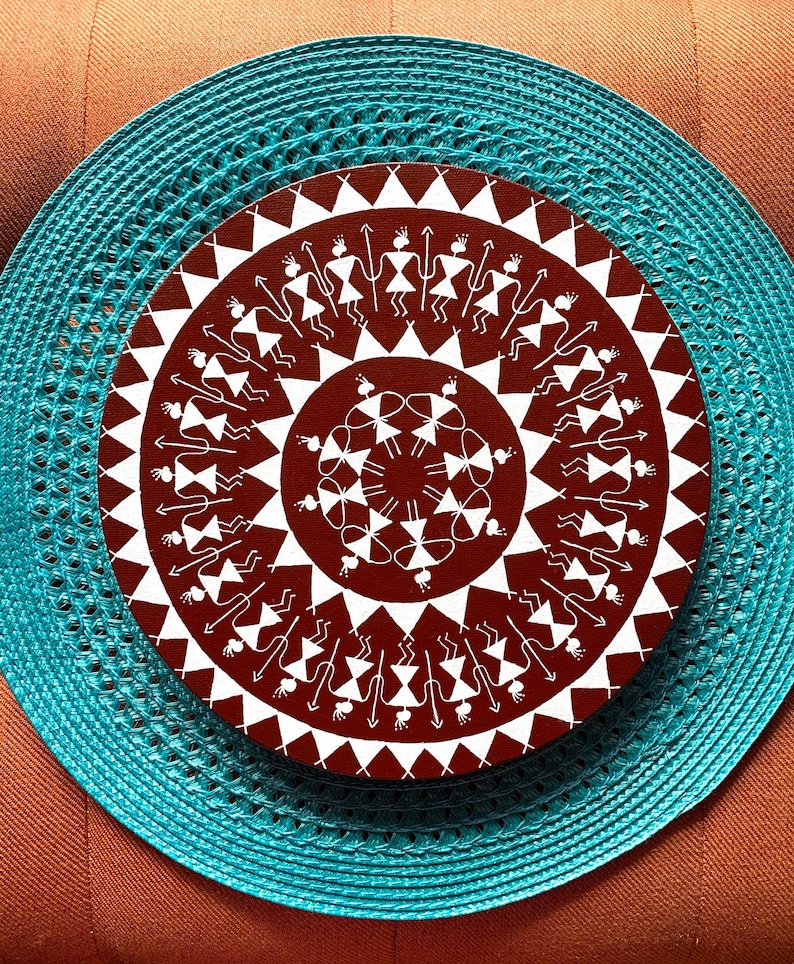 Indian Art Wall Decor Acrylic Painting Tribal Art Round Canvas Painting Warli Art on Round Canvas Home Decor Warli Painting