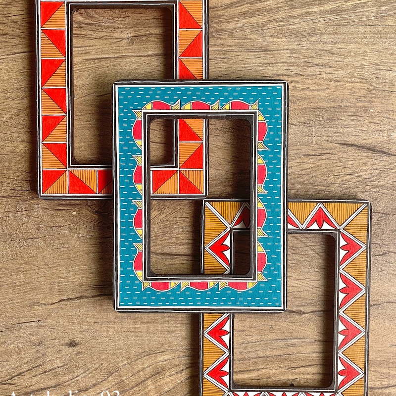 Multicolor - Madhubani Handpainted Wooden Photo Frame Fridge Magnet (Set of 2) 46