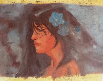 Original Oil Painting: Enchanting Woman Portrait, Fine Art Canvas (14x15 inches)