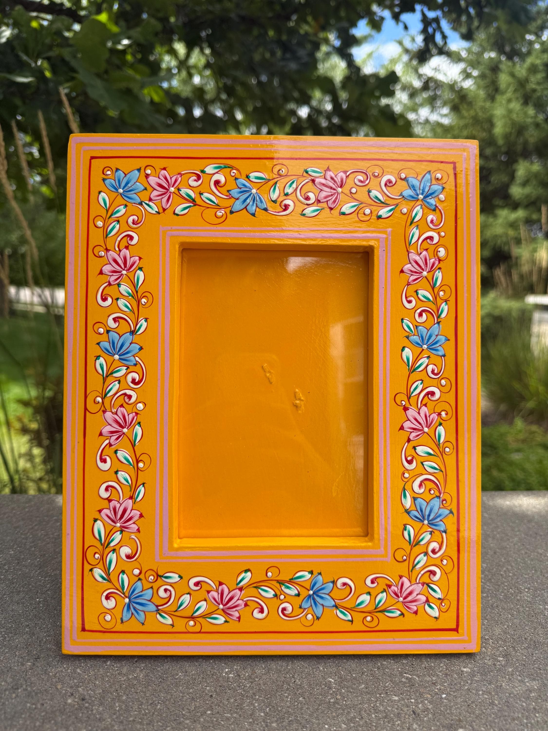 Hand-painted Yellow Floral Photo Frame: Boho Tabletop Decor - Etsy