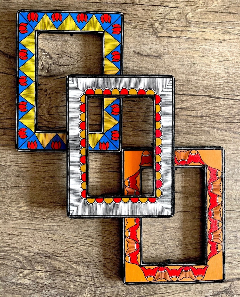 Hand Painted Wooden Frame Madhubani Art Acrylic Painting Etsy