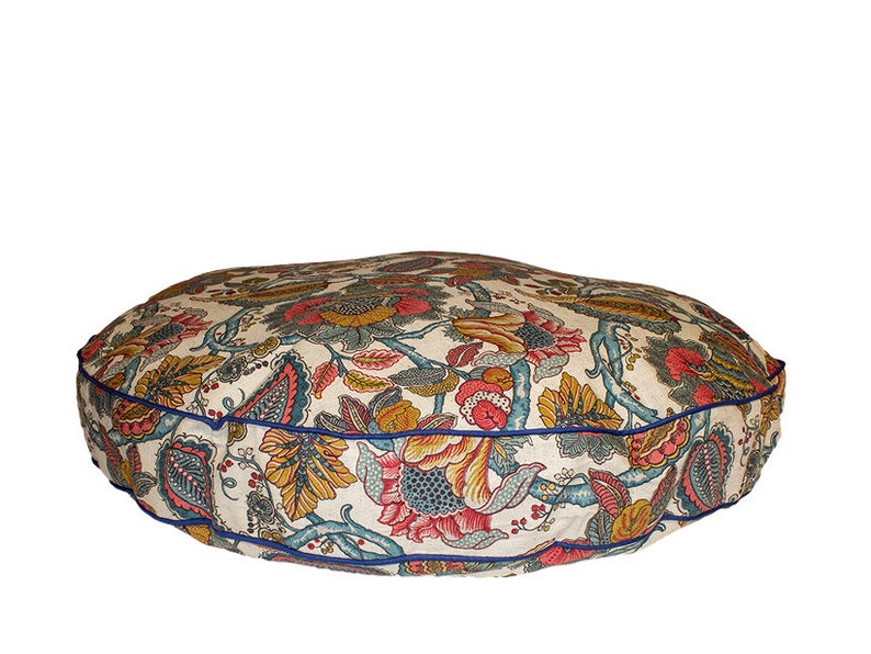 Glasglow Autumn Round Dog Bed, Red Blue Gold Jacobean Floral Pattern Dog Bed in 3 Sizes, Dog Bed Fabric Covers, Pet Furniture image 2