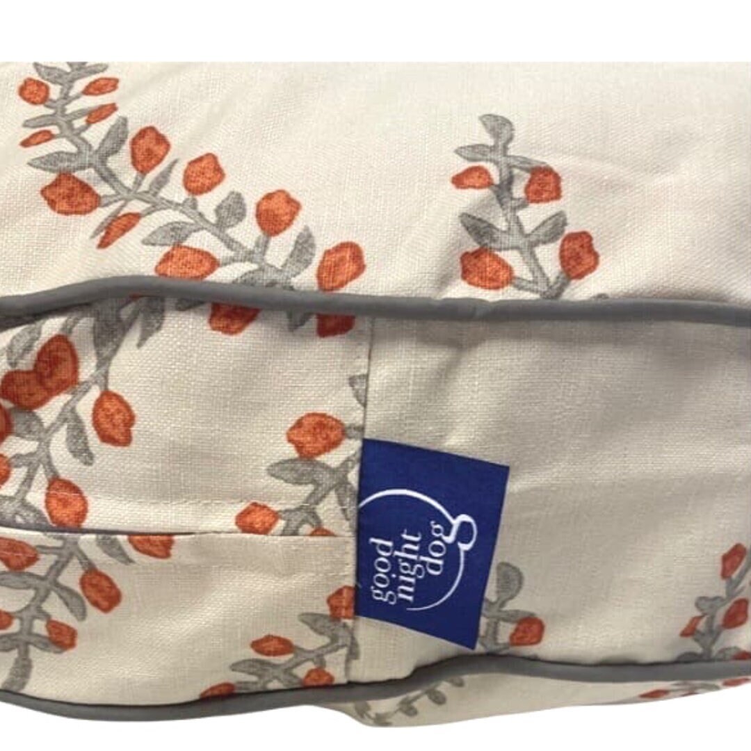 Prasana Round Dog Bed, Orange Grey Flowing Vine Floral Pattern Dog Bed