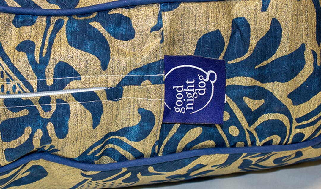 Perughina Round Dog Bed Blue/gold, Damask Dog Bed in 3 Sizes, Dog Bed Fabric Covers, Pet