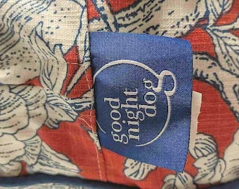 Floral Tweed Round Dog Bed, Red Blue Bird Cotton Twill, USA Made
