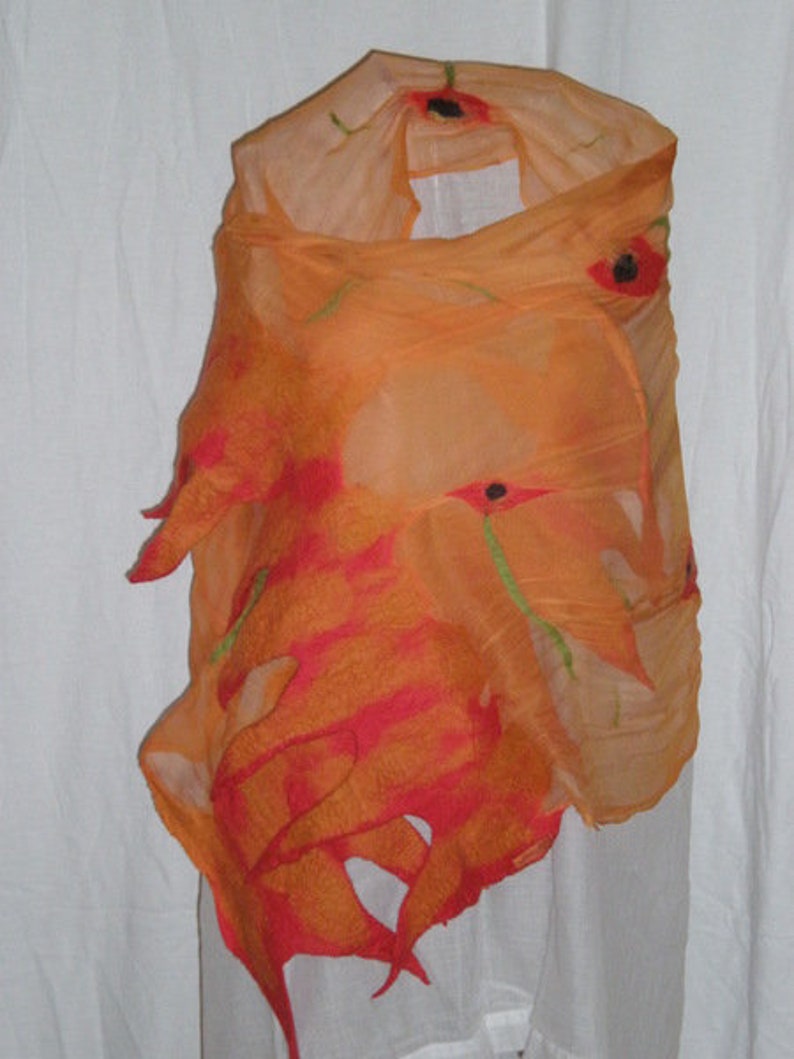 wunderschönes zartes Tuch mit Mohn orange-rot Bild 2