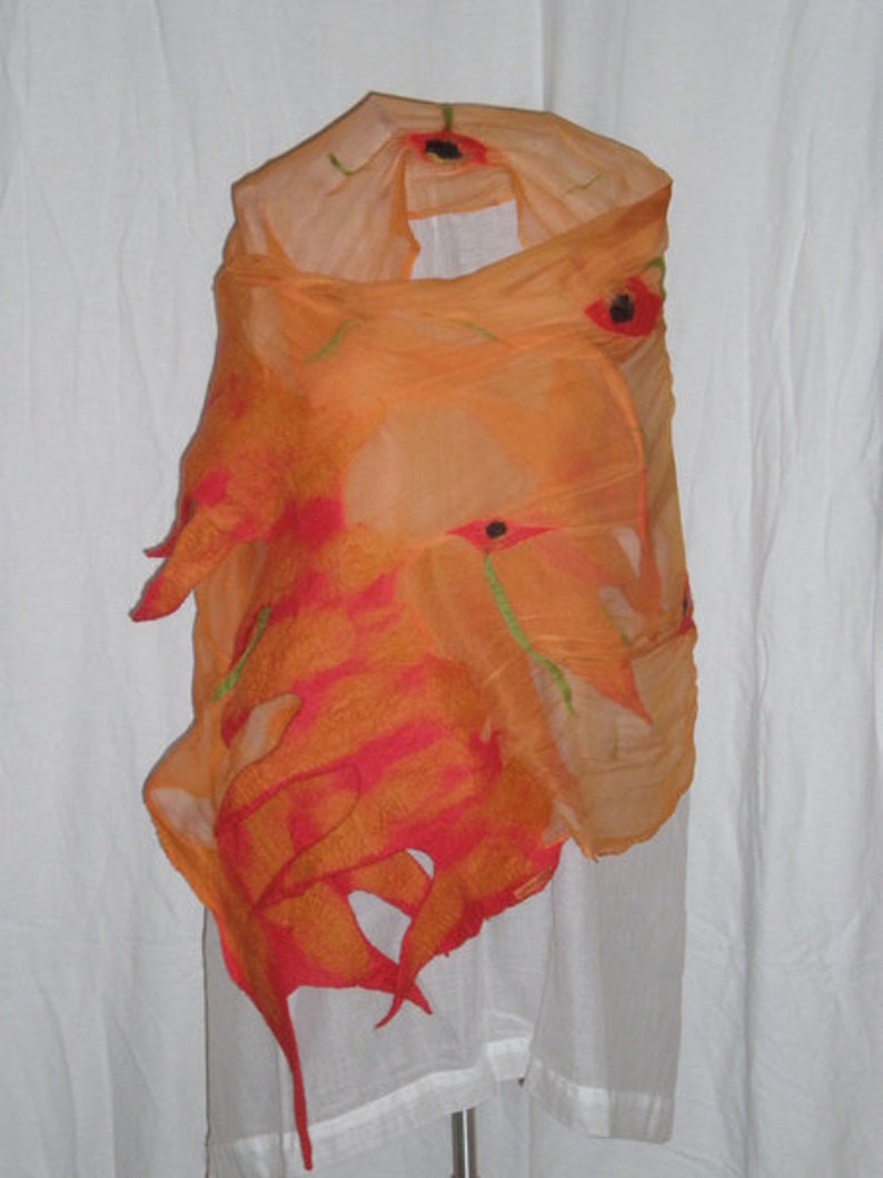 wunderschönes zartes Tuch mit Mohn orange-rot Bild 1