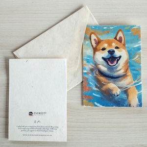 Shiba Inu-wenskaart A6-formaat, gedrukt op handgemaakt Nepalees Lokta-papier, duurzaam papier, handgemaakt, wordt geleverd met een handgemaakte envelop