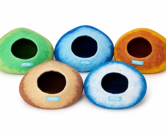 Grotte pour chat en laine colorée, lit pour chat en feutre fait main, laine naturelle de Nouvelle-Zélande, cachette douillette pour chat