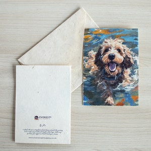 Cockapoo-wenskaart A6-formaat, gedrukt op handgemaakt Nepalees Lokta-papier, duurzaam papier, handgemaakt, wordt geleverd met een handgemaakte envelop