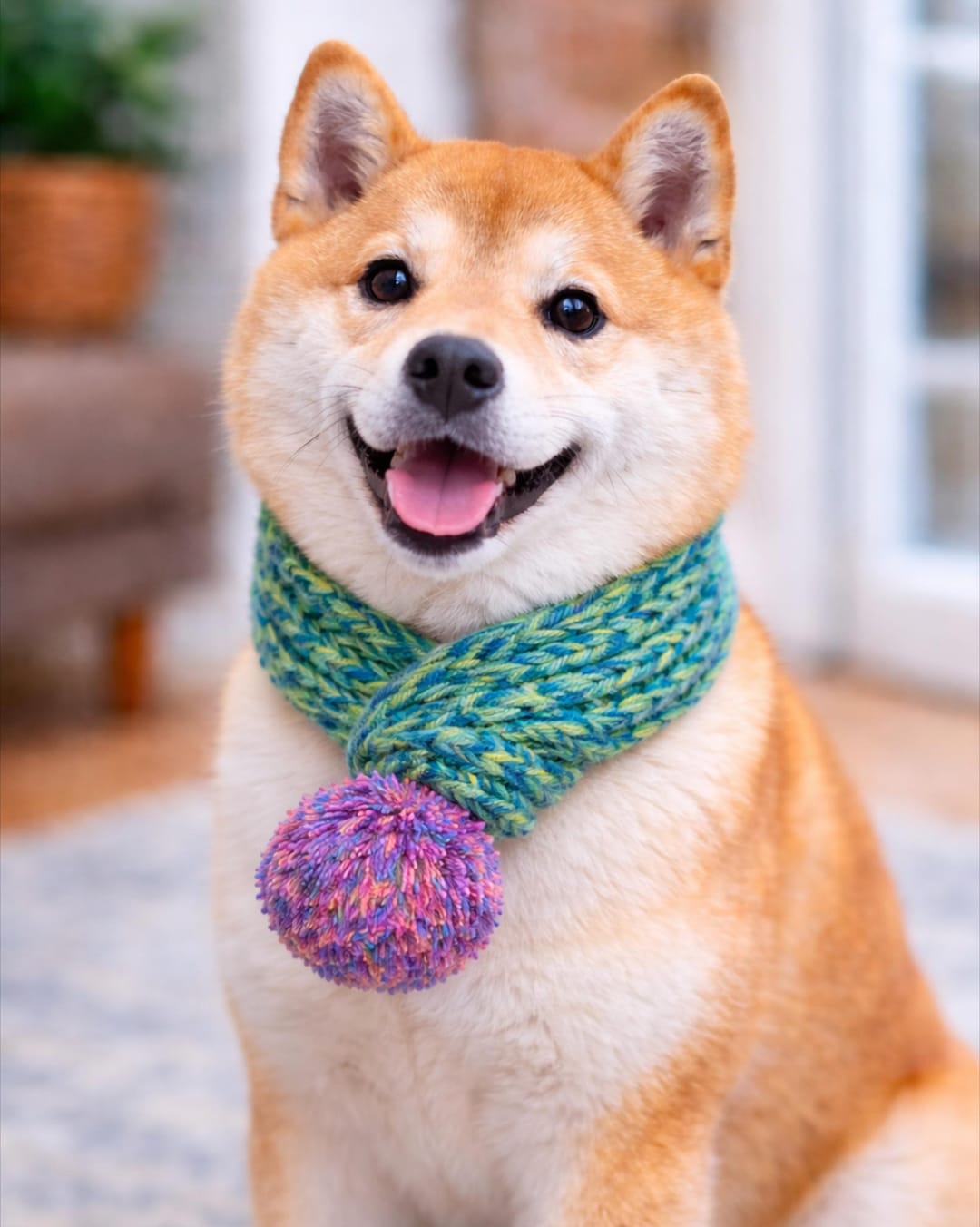 手作りニット犬用マフラー：モンゴルウールとポンポン - Etsy 日本