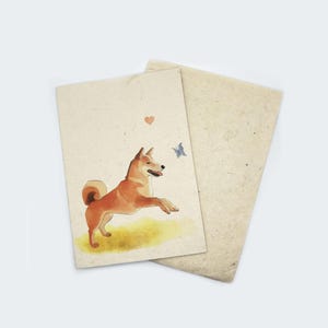 Shiba Inu-wenskaart A6-formaat, gedrukt op handgemaakt Nepalees Lokta-papier, cadeaukaart, handgemaakt, wordt geleverd met een handgemaakte envelop