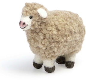 Groot vilten schaap voor volwassenen, 100% Nieuw-Zeelandse wol, milieuvriendelijk, naaldvilten, schapencadeau-idee, schapenbeeldje, tafeldecoratie, kamerdecoratie