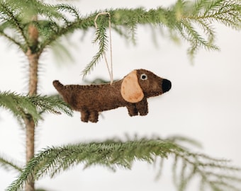 Needle Felted Dachshund Christmas Ornament, 100% Wool Hanging Decor