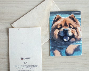 Carte de voeux chow chow A6, imprimée sur du papier népalais fait main Lokta, papier durable, fait main, livrée avec une enveloppe faite main