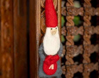 Needle Felted Gnome Ornament: Handmade Wool Christmas Tree Decor