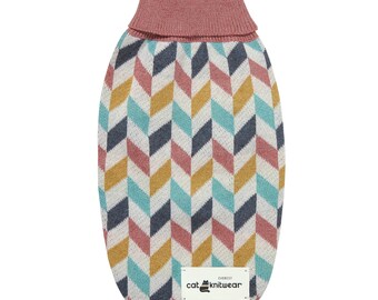 Handmade Silk Cotton Cat Jumper: Pink Striped Knitwear
