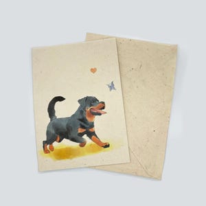 Rottweiler-wenskaart A6-formaat, gedrukt op handgemaakt Nepalees Lokta-papier, duurzaam papier, handgemaakt, wordt geleverd met een handgemaakte envelop