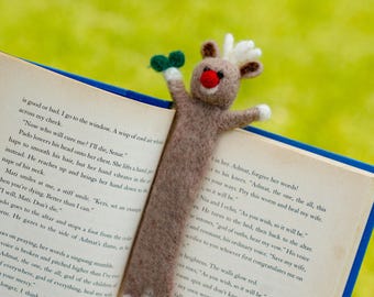 Felted Reindeer Bookmark: Handmade Wool Reader Gift (16cm)