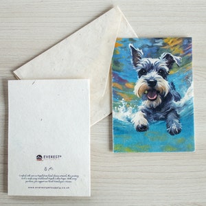 Dwergschnauzer-wenskaart A6-formaat, gedrukt op handgemaakt Nepalees lokta-papier, duurzaam papier, wordt geleverd met handgemaakte envelop